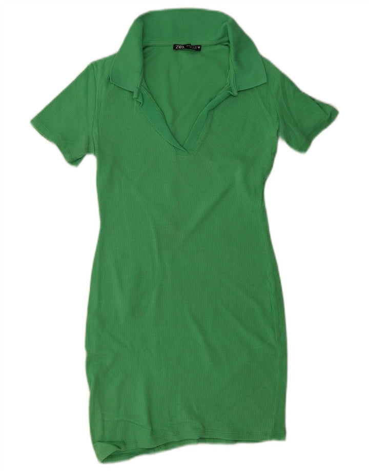 Zara Dame Polo Dress UK 8 Lille Grøn