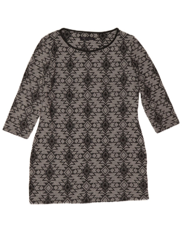 Marks & Spencer Dame 3/4-ærmet Tunikakjole UK 12 Mellemgrå Geometrisk