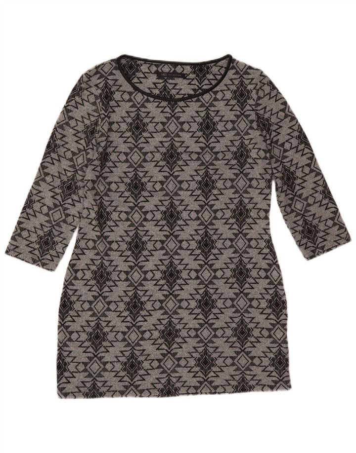 Marks & Spencer Dame 3/4-ærmet Tunikakjole UK 12 Mellemgrå Geometrisk