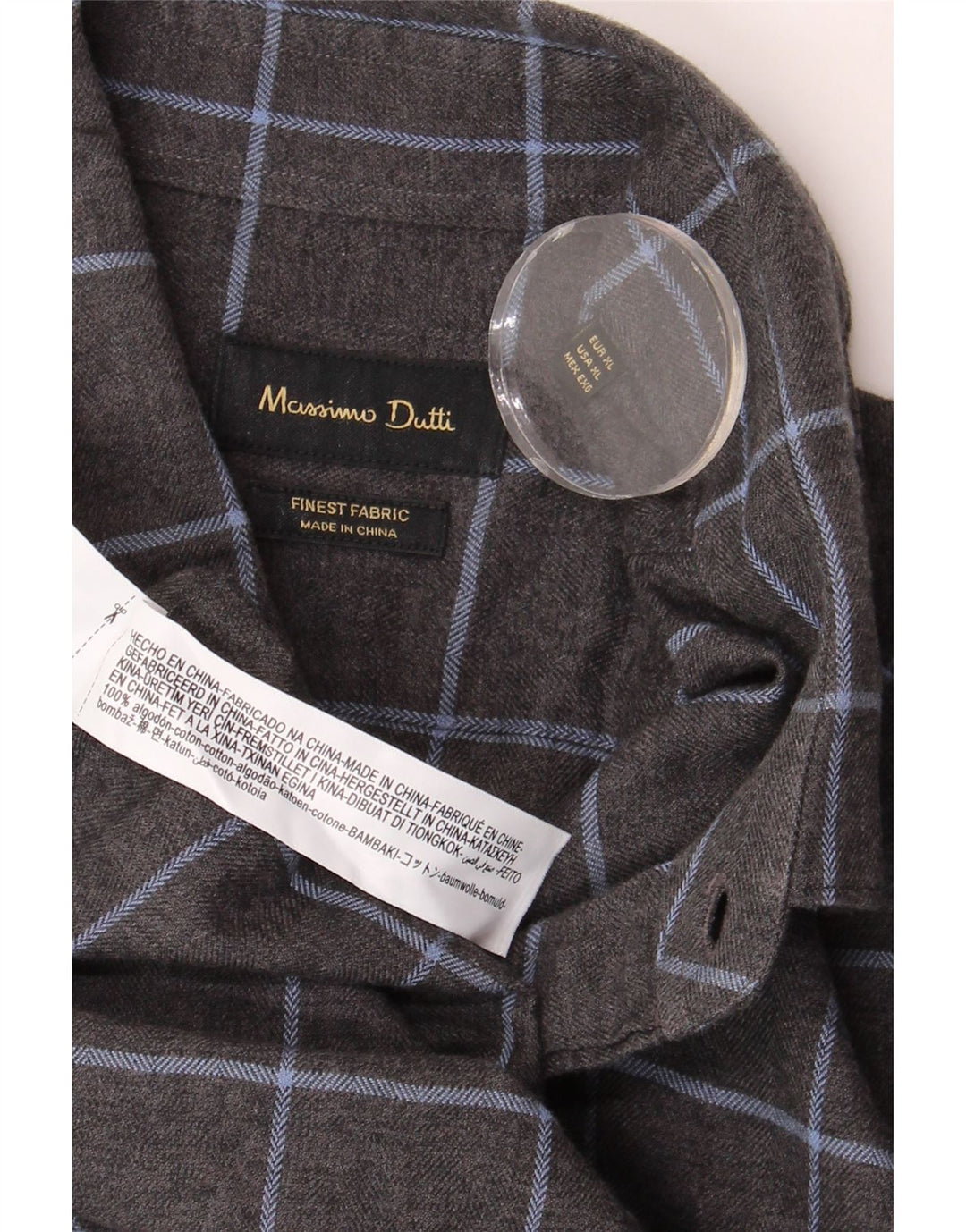 MASSIMO DUTTI Herre flannelskjorte XL Grå ternet bomuld