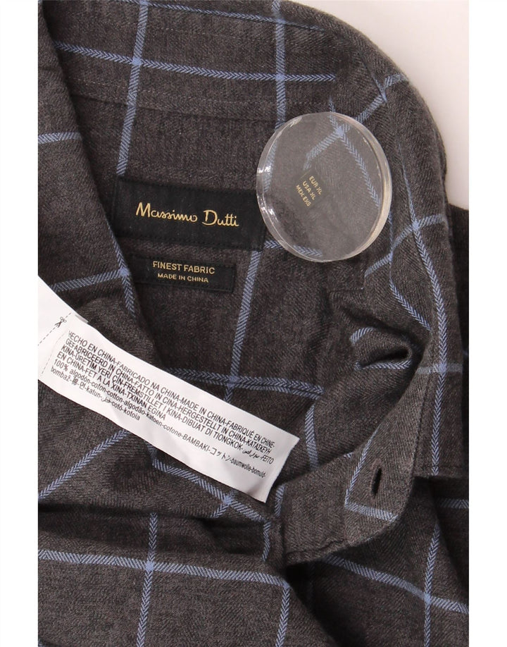MASSIMO DUTTI Herre flannelskjorte XL Grå ternet bomuld