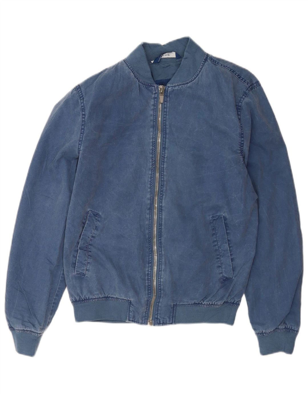 Zara Mens Bomber Jacket UK 36 Small Blue Cotton