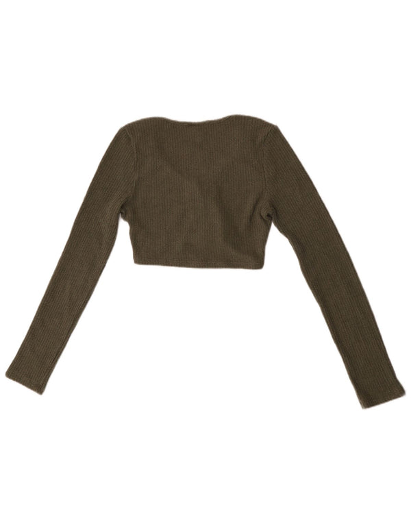 Topshop Dame Crop Cardigan Top UK 10 Small Khaki Bomuld