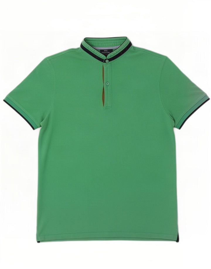 Massimo Dutti herre poloshirt mellemgrøn stribet bomuld