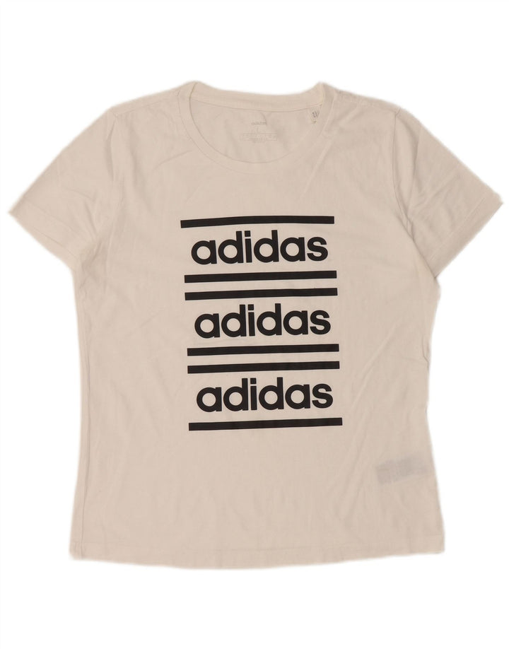 ADIDAS Grafisk T-shirt top til kvinder UK 16/18 Stor hvid bomuld