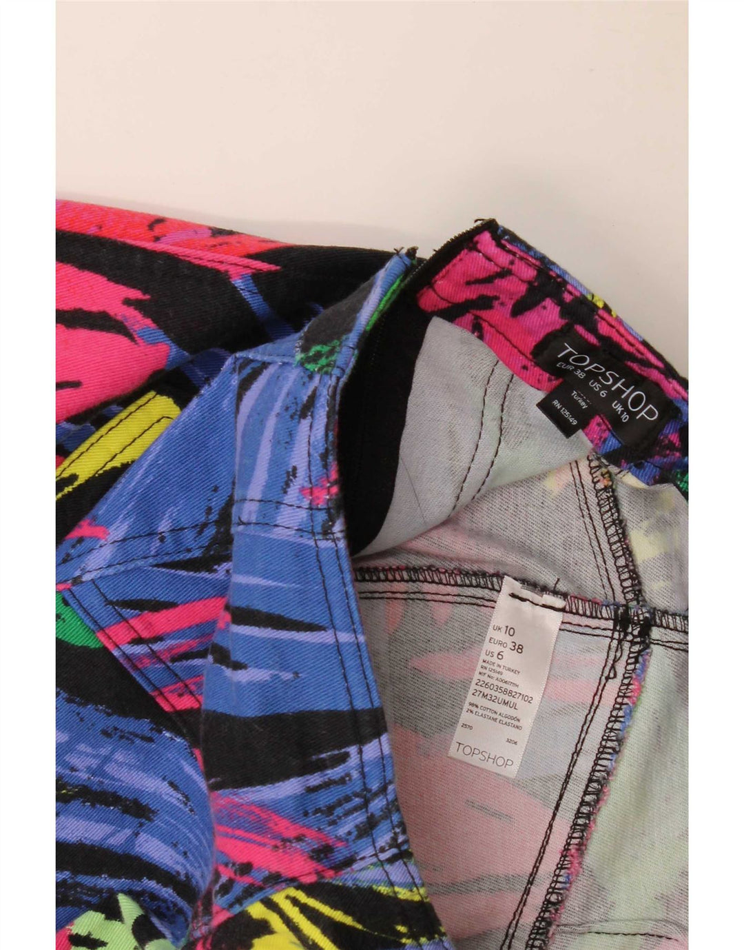 Topshop Dame abstrakt mønster mini nederdel UK 10 Small W27 Multicolored
