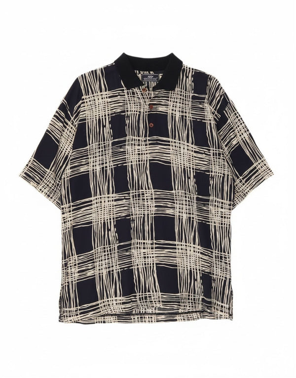 Suspense Herre Kortærmet Pullover Shirt Large Navy Blue Check Viscose