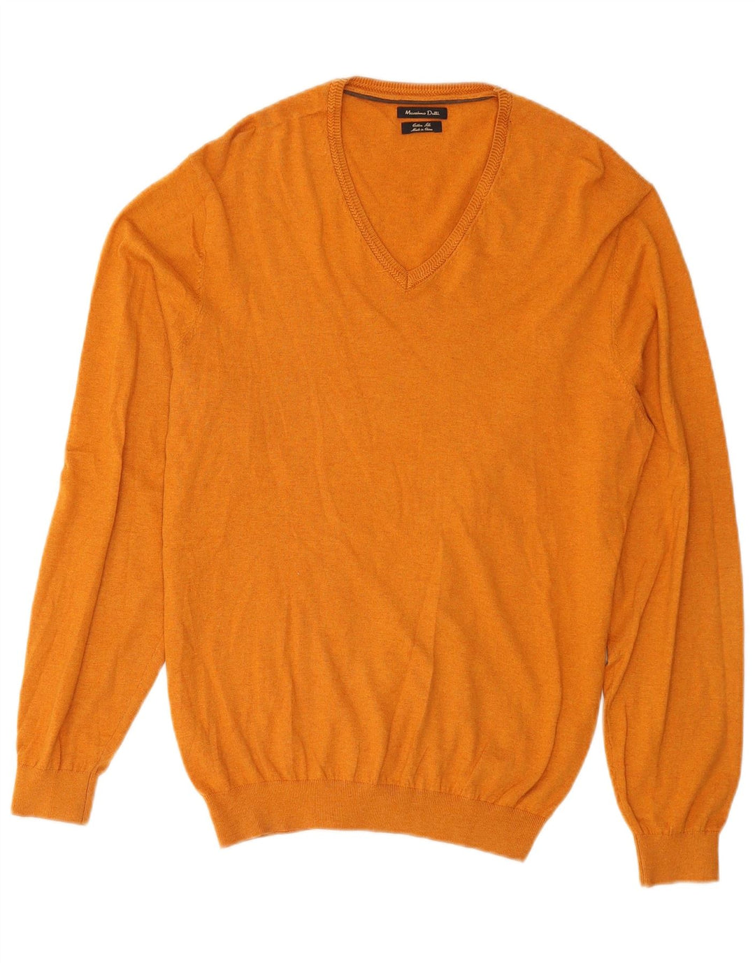 MASSIMO DUTTI Mens V-Neck Jumper Sweater XL Orange Cotton