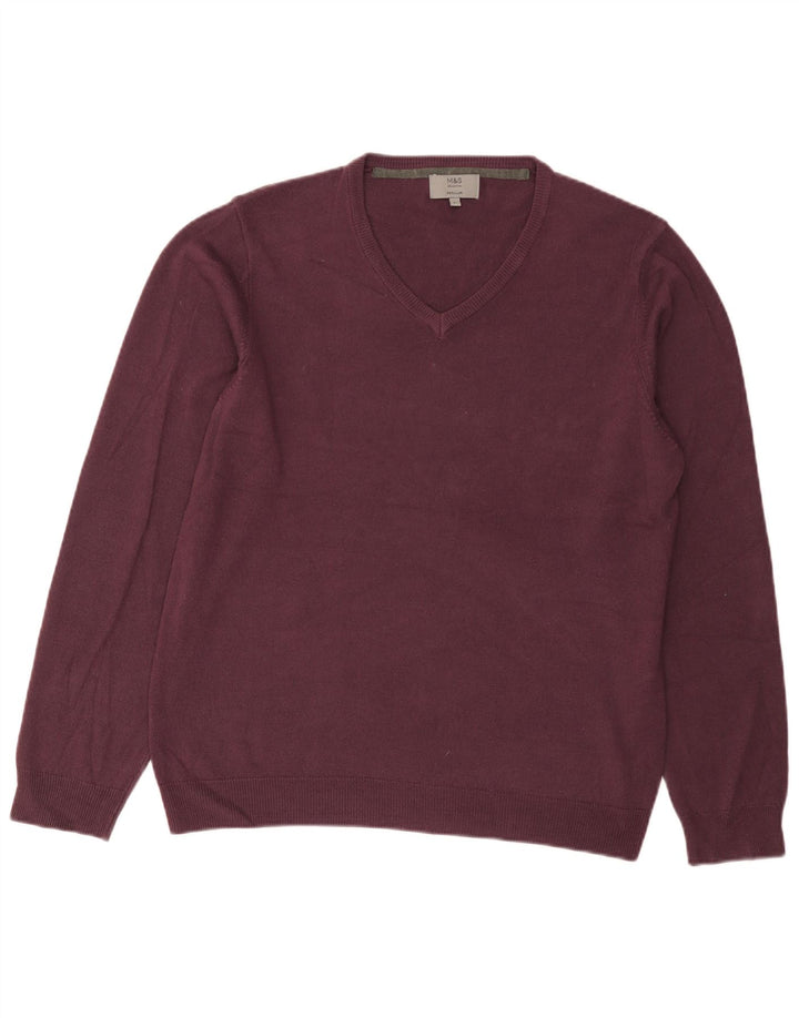 Marks & Spencer Herre Regular Fit V-hals sweater Stor lilla akryl