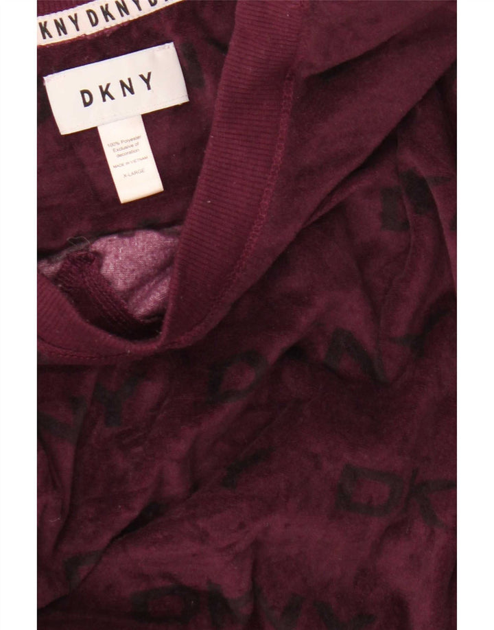 Dkny Dame Grafisk Top Langærmet UK 18 XL Maroon Polyester