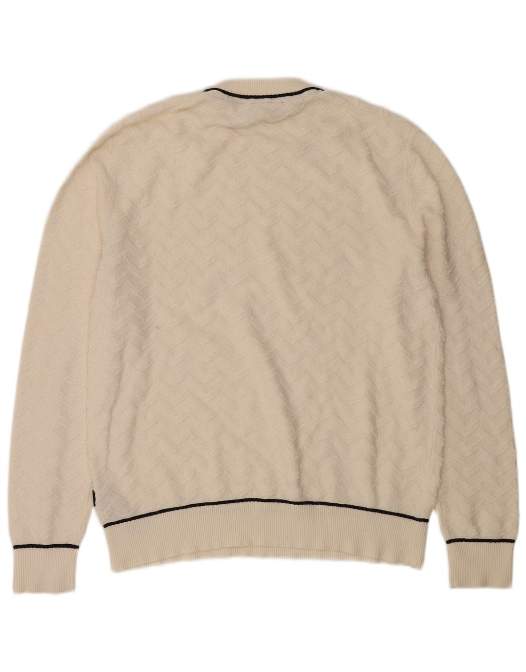 TED BAKER Mens Crew Neck Jumper Sweater Size 3 Medium Off White Chevron