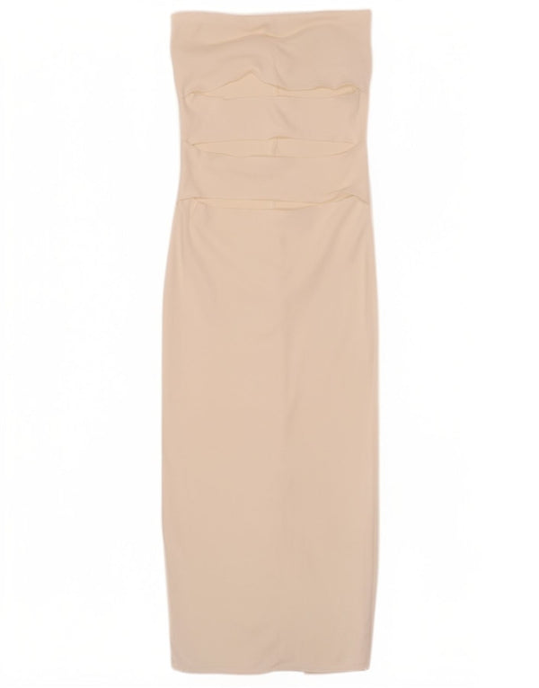Zara Dame Stropløs Kjole UK 14 Medium White Viscose