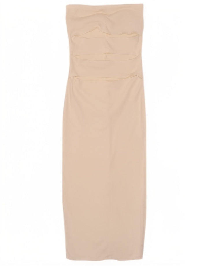 Zara Dame Stropløs Kjole UK 14 Medium White Viscose