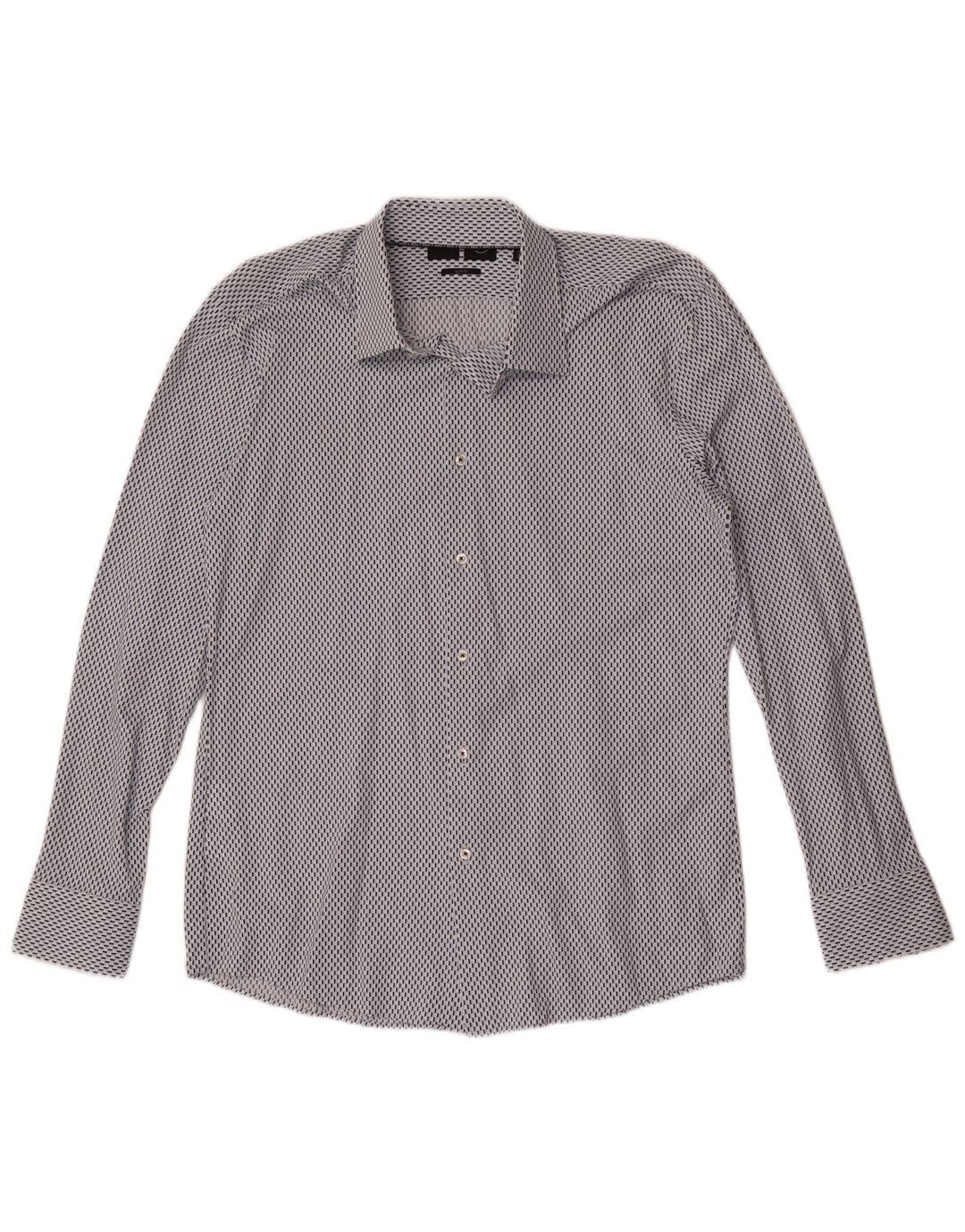 Hugo Boss Herre Slim Fit skjorte str. 41 16 Stor blå geometrisk polyamid