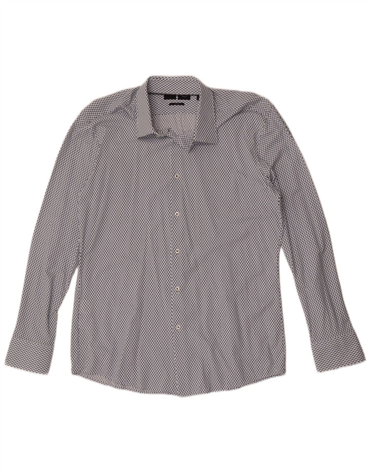 Hugo Boss Herre Slim Fit skjorte str. 41 16 Stor blå geometrisk polyamid