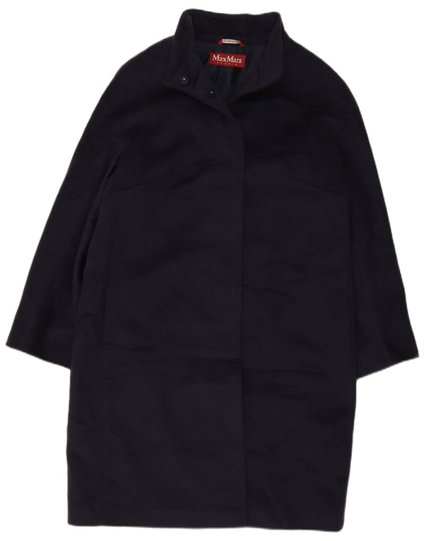 Max Mara Dame Overfrakke UK 16 Large Navy Blue Virgin Wool