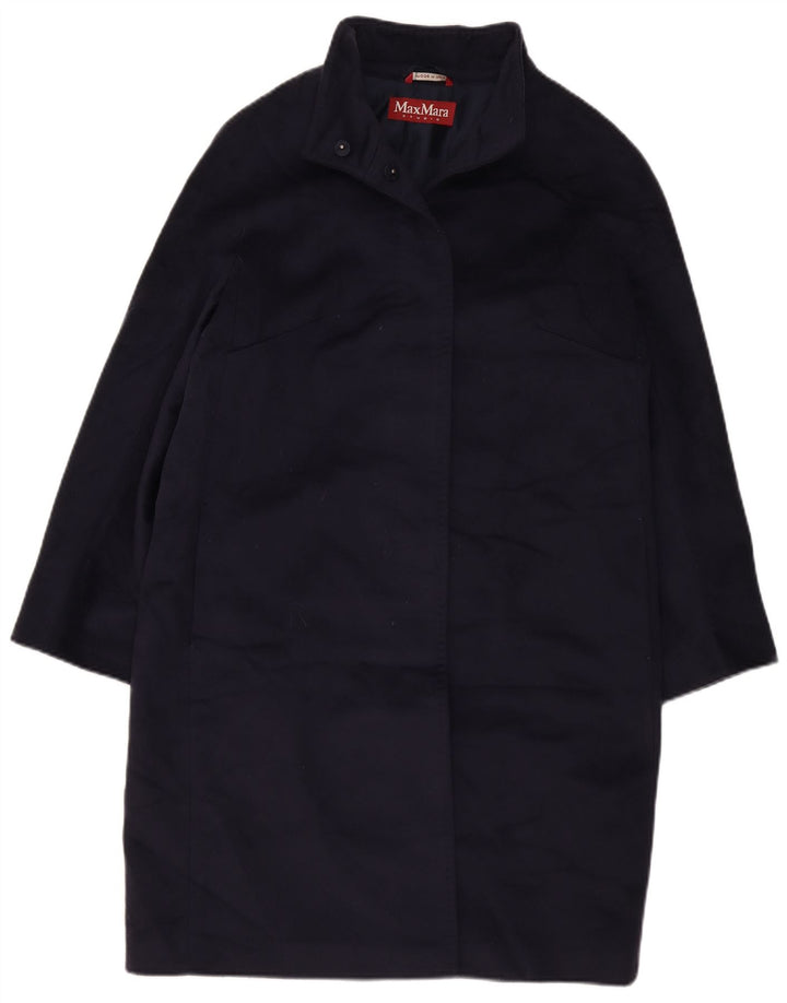 Max Mara Dame Overfrakke UK 16 Large Navy Blue Virgin Wool