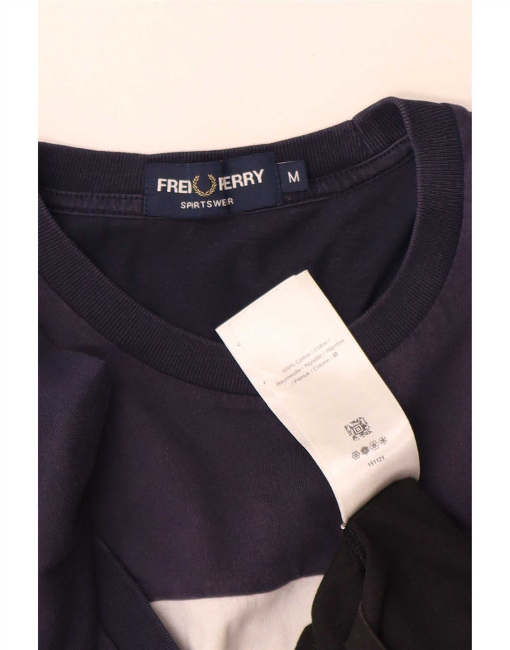 Fred Perry Herre grafisk T-shirt Top Medium Sort Colourblock Bomuld