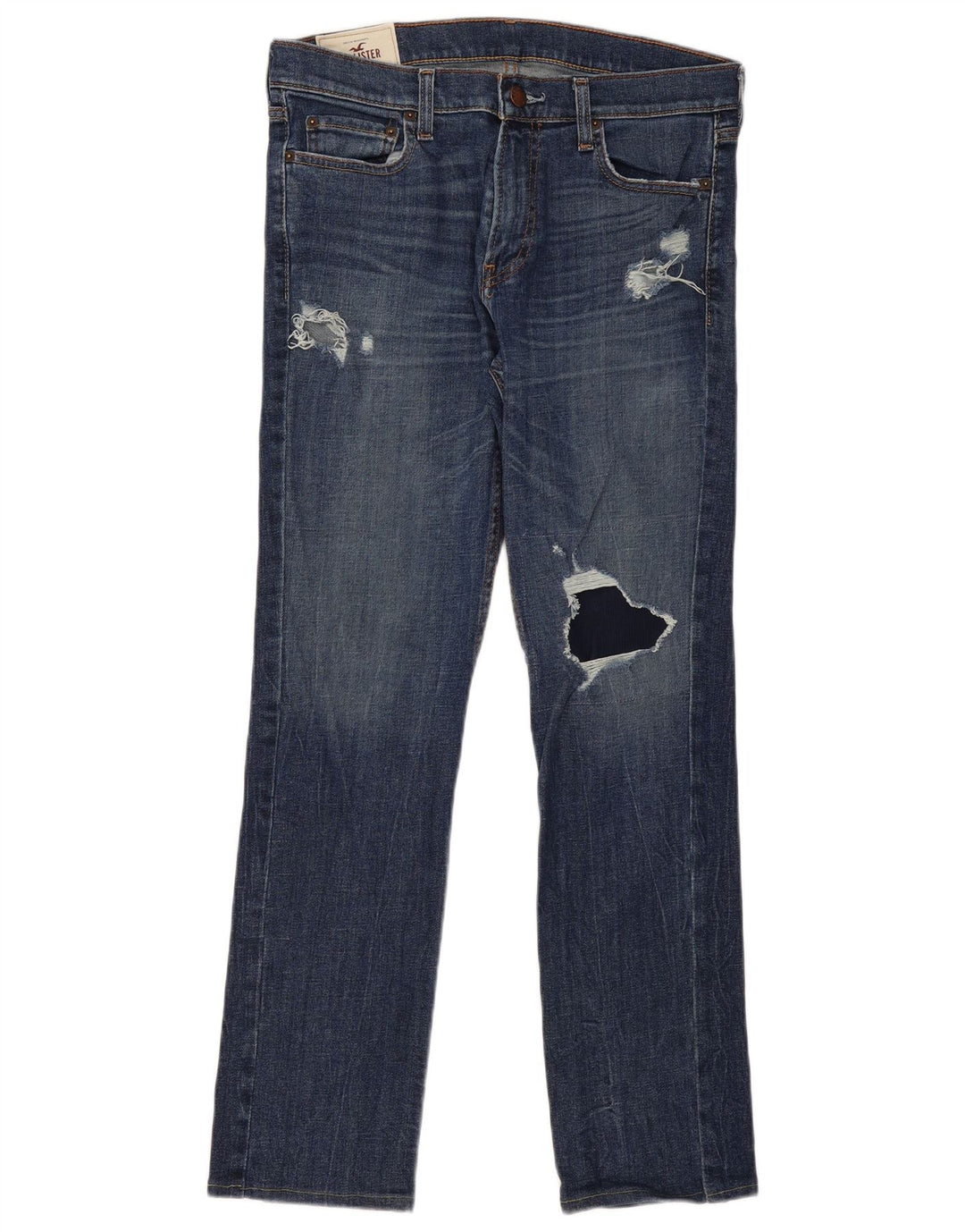 Hollister Men Distressed Straight Jeans W33 L32 Blå
