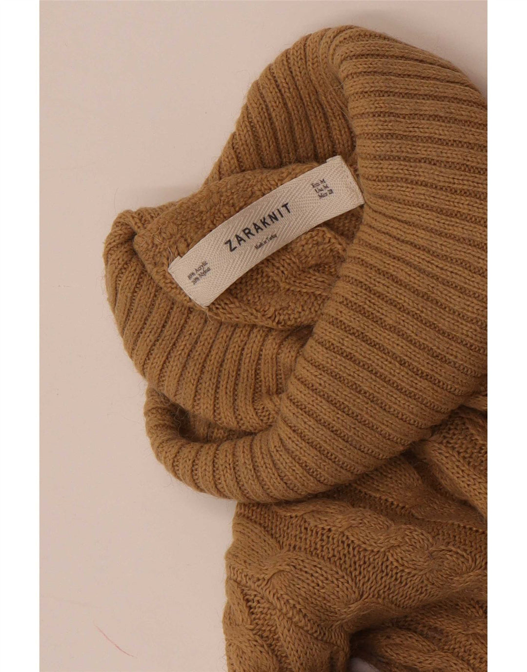 Zara Dame Roll Neck Jumper Sweater UK 12 Medium Brun Akryl