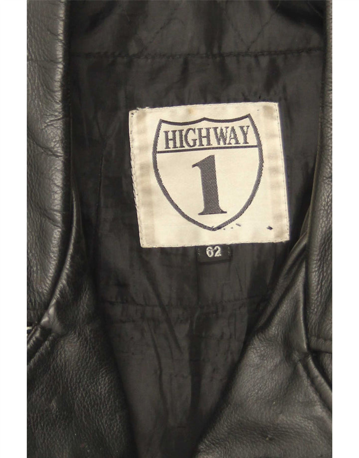 Highway 1 Herre Læder Biker Jacket Størrelse 62 4XL Sort Læder