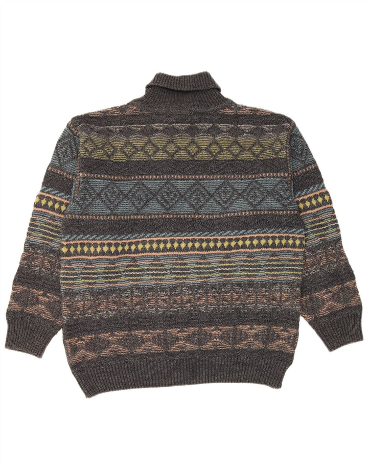 Gilberto Herre Roll Neck Jumper Sweater IT 56 2XL Grå Geometrisk Uld