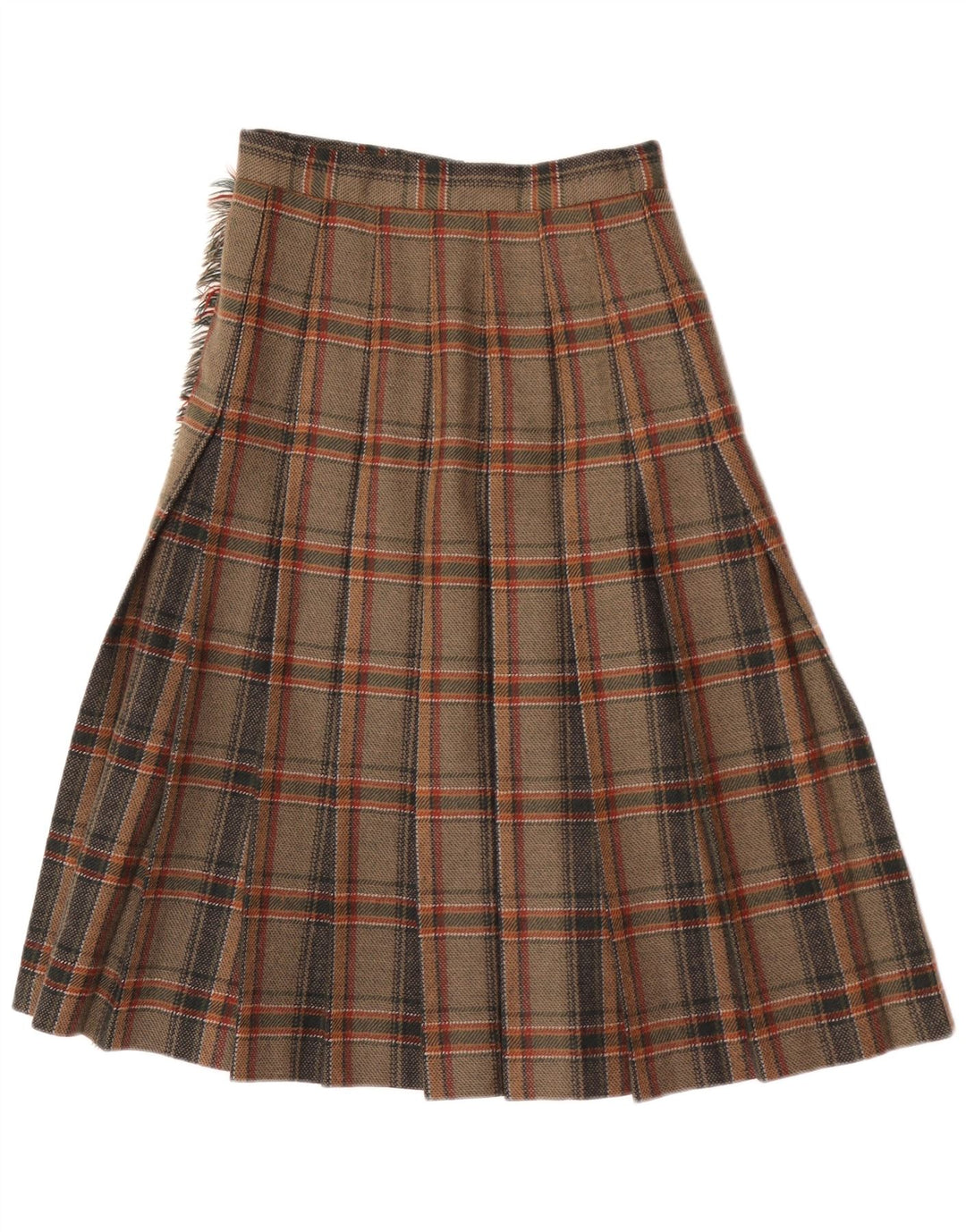 Vintage Dame Midi Wrap Nederdel IT 40 Small W24 Brun Plaid Uld