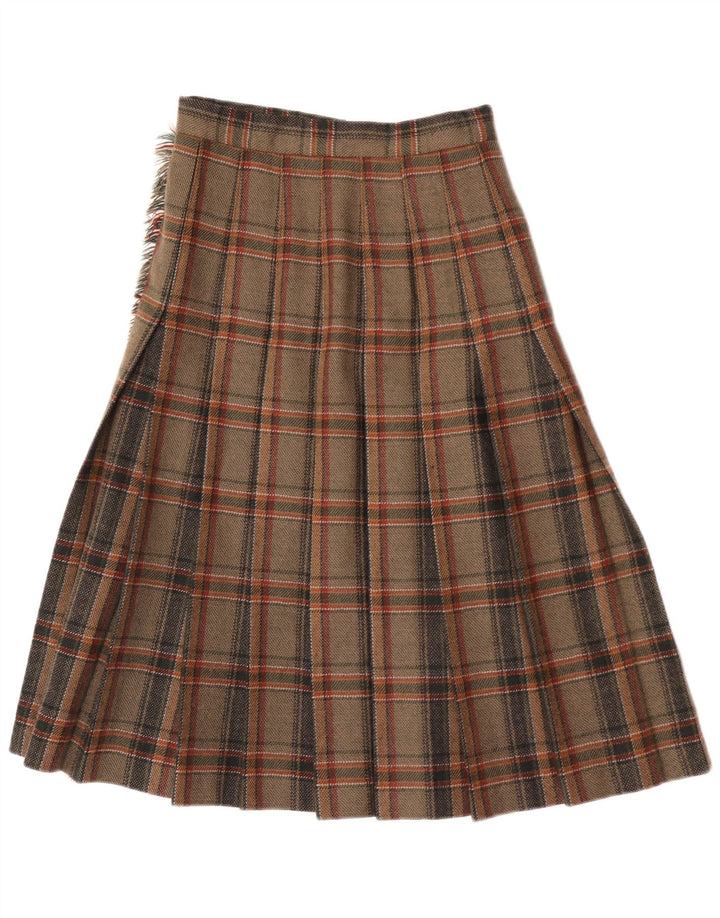 Vintage Dame Midi Wrap Nederdel IT 40 Small W24 Brun Plaid Uld
