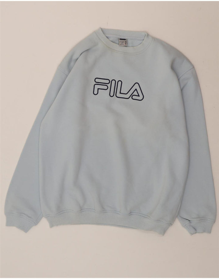 FILA Mens Graphic Sweatshirt Jumper IT 52/54 Large Blue Cotton Vintage Fila and Second-Hand Fila from Messina Hembry 