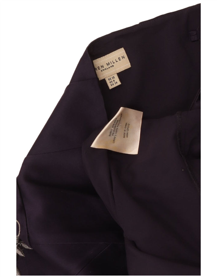 KAREN MILLEN Dame Stropløs Kjole UK 10 Small Purple Floral Silke