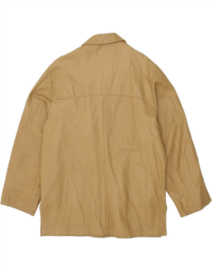 VINTAGE Womens Loose Fit Leather Jacket UK 14 Medium Beige Leather Vintage Vintage and Second-Hand Vintage from Messina Hembry 