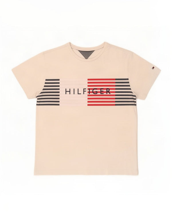 Tommy Hilfiger Dame Grafisk T-Shirt Top UK 14 Medium Hvid Stribet Bomuld