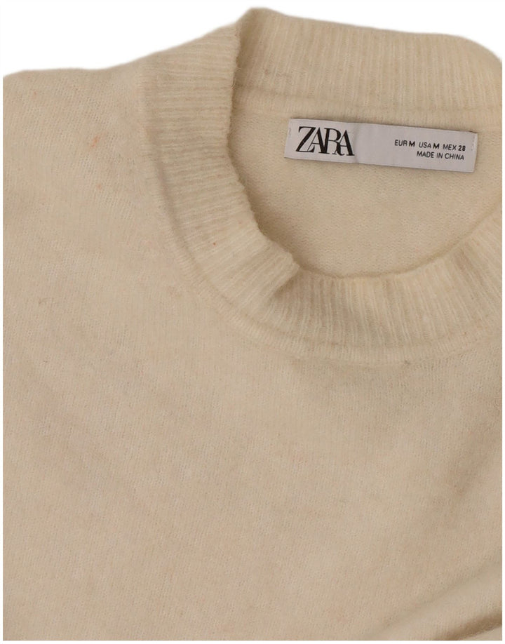 Zara Dame Oversized Crew Neck Jumper Sweater UK 14 Medium Off White