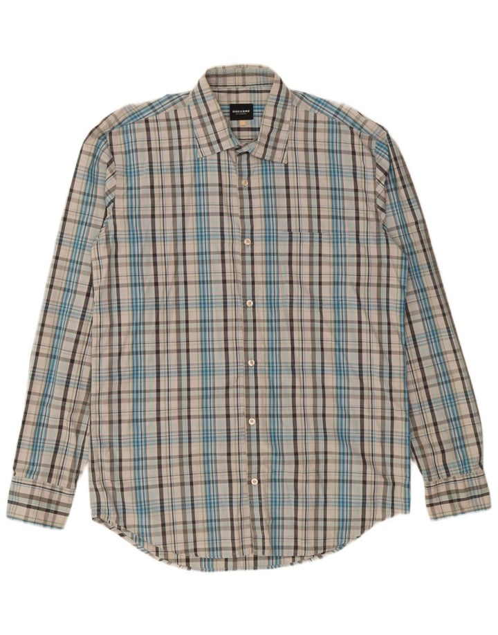 Dockers herreskjorte str. 46/48 XL blå ternet bomuld
