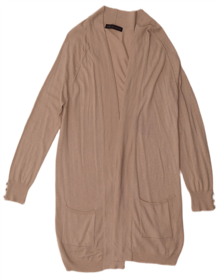 Marks & Spencer Dame Longline Open Cardigan Sweater UK 8 Small Beige
