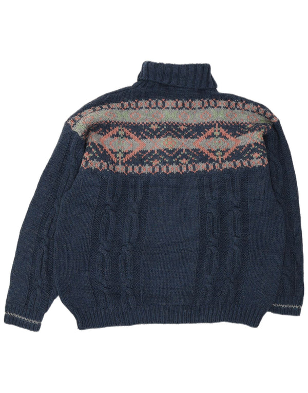 Vintage Herre rullehals sweater 2XL marineblå Fair Isle