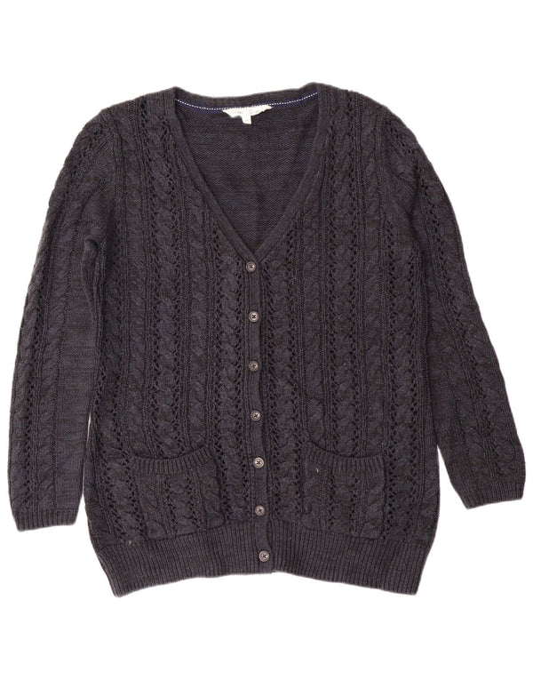 Fat Face Dame Cardigan Sweater UK 14 Large Navy Blue Cashmere Classic