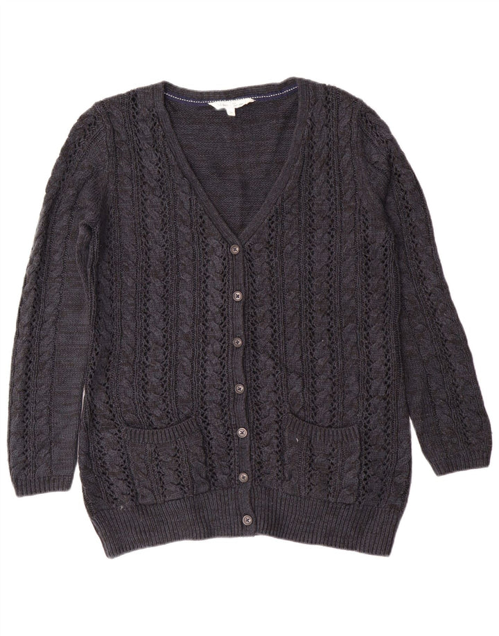 Fat Face Dame Cardigan Sweater UK 14 Large Navy Blue Cashmere Classic