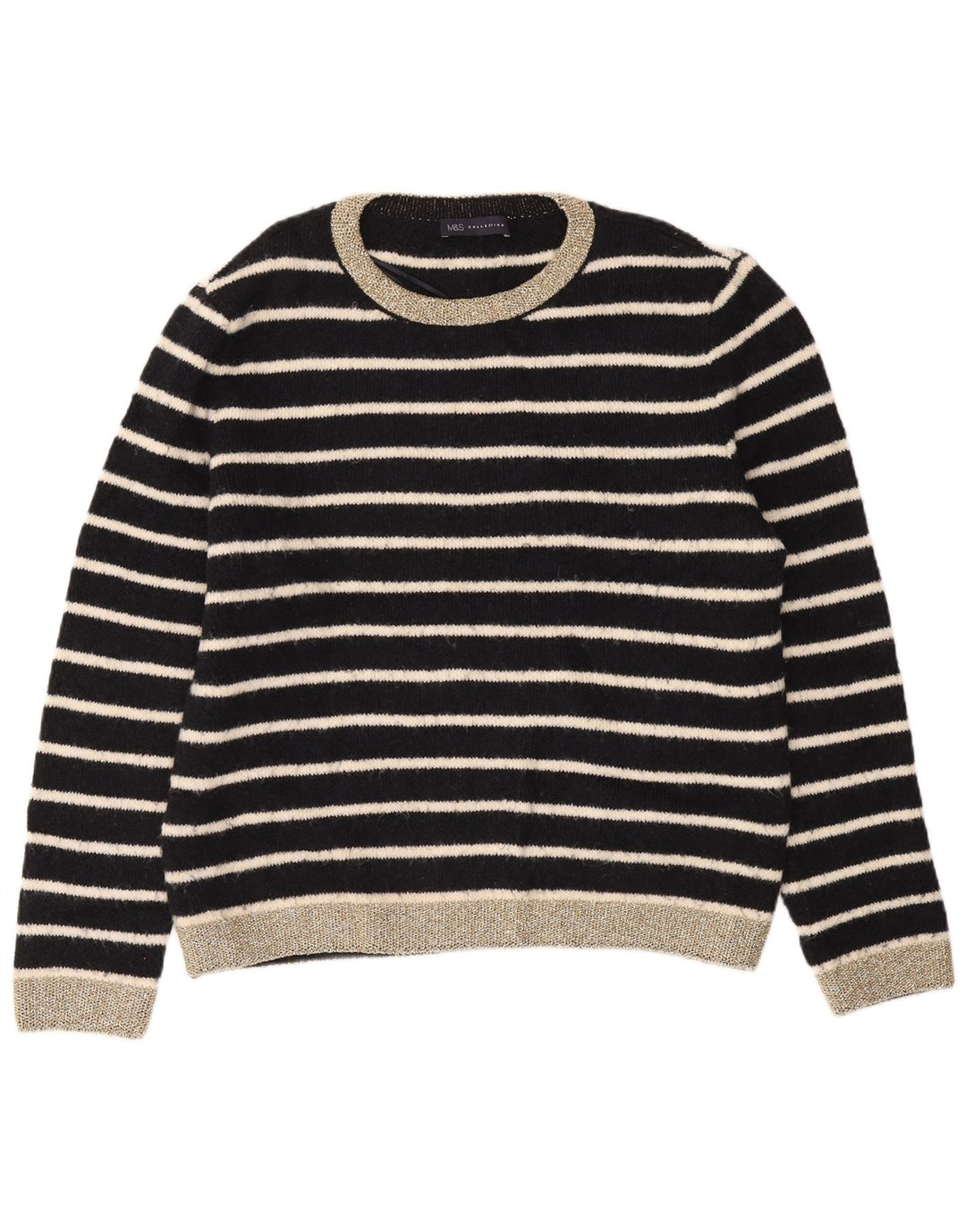 MARKS & SPENCER Dame sweater med rund hals DK 16 Stor sort stribet