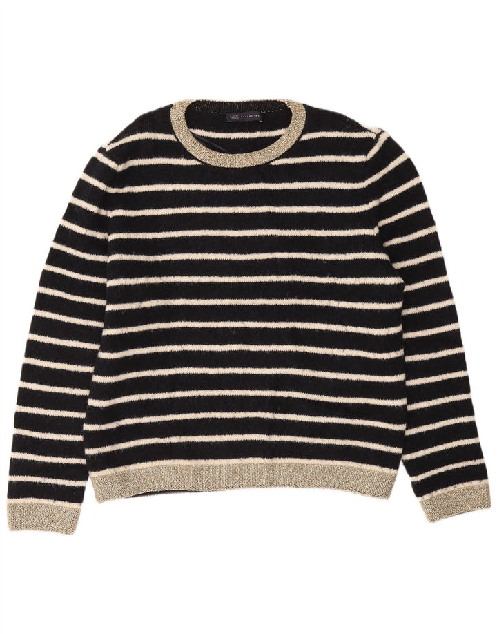 MARKS & SPENCER Dame sweater med rund hals DK 16 Stor sort stribet