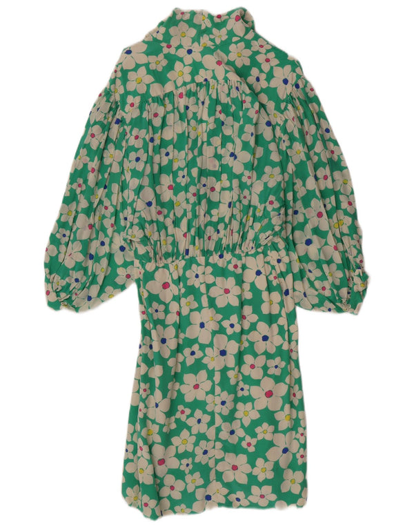 Vintage kvinders 3/4 ærmer A-line kjole UK 4 XS Grøn blomster