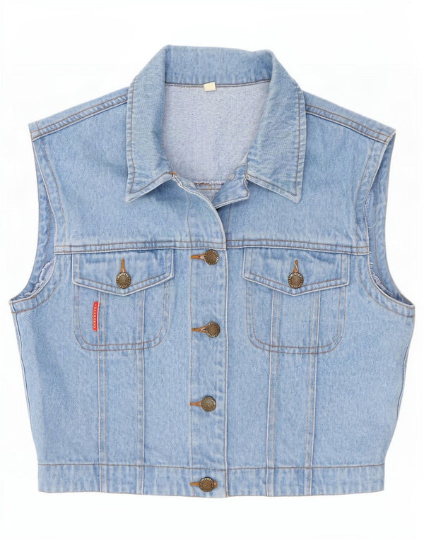 John Baner Womens Crop Denim Gilet UK 10 Small Blue Cotton