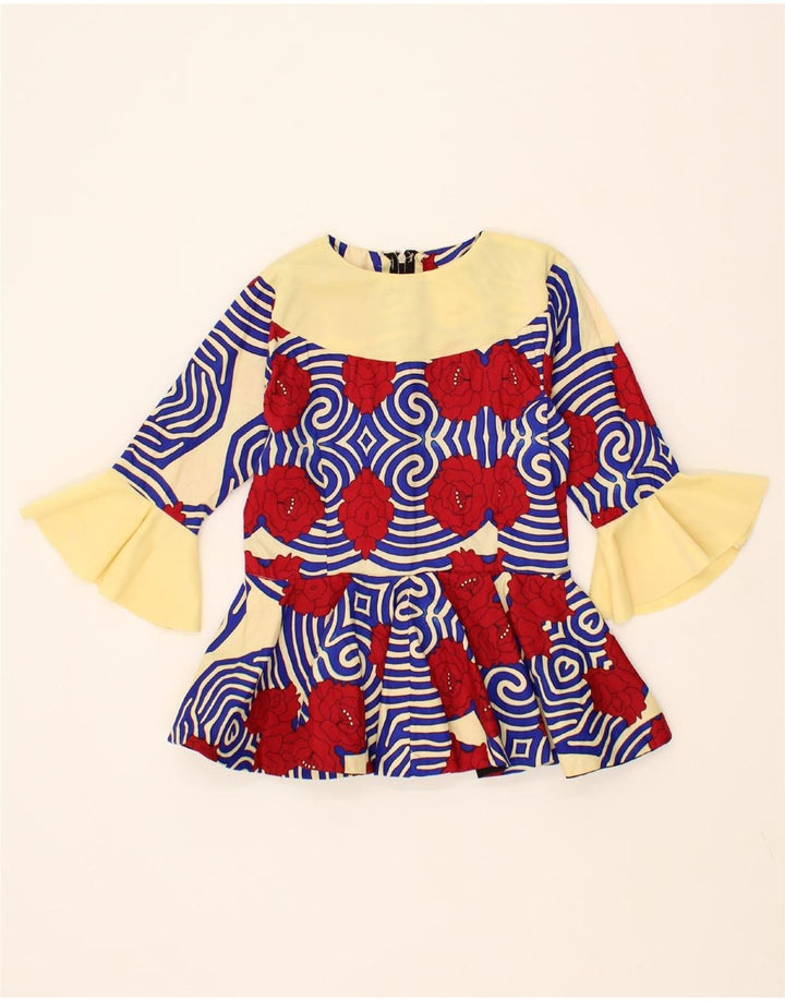 VINTAGE Womens Abstract Pattern 3/4 Sleeve Blouse Top UK 10 Small Blue Vintage Vintage and Second-Hand Vintage from Messina Hembry 