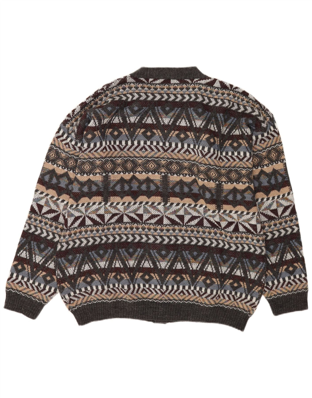 Vintage herre cardigan sweater mellemgrå geometrisk uld