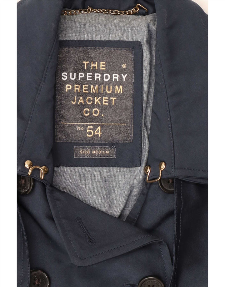 Superdry Trench Coat til kvinder UK 12 Medium Navy Blue Polyester