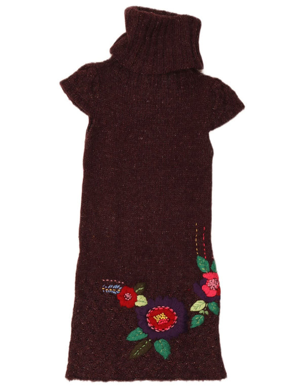 Desigual Kvinders Grafisk Jumper Kjole UK 8 Small Burgundy Floral