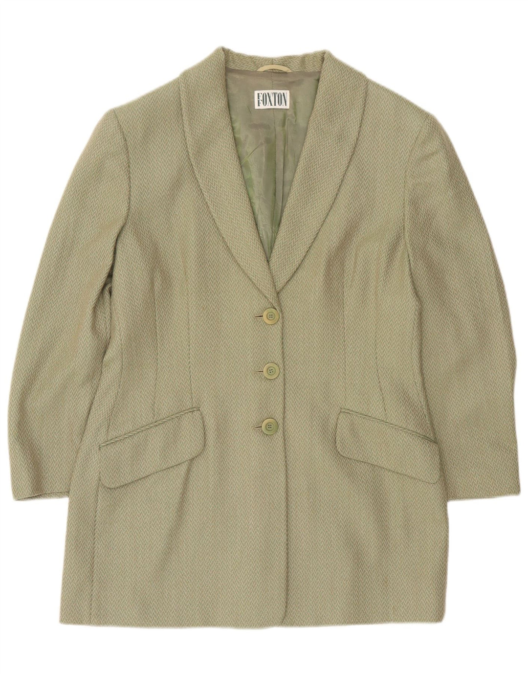 Vintage Dame Longline 3 Button Blazer Jacket IT 48 XL Khaki Chevron