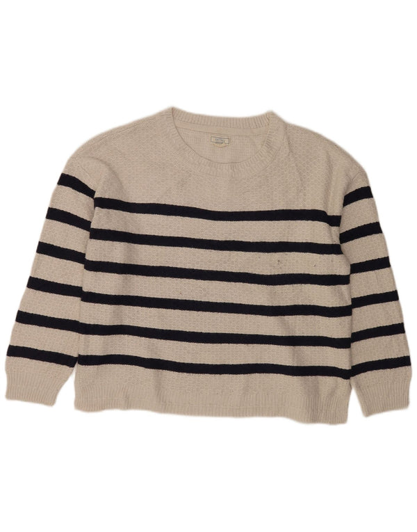 Fat Face Dame Boat Neck Jumper Sweater UK 14 Stor hvid stribet viskose