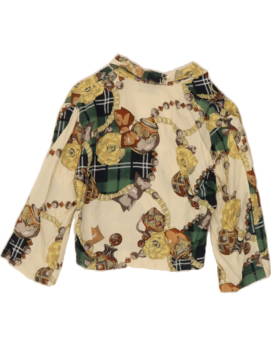 VINTAGE Womens Crop Abstract Pattern Shirt Blouse UK 10 Small Beige Floral Vintage Vintage and Second-Hand Vintage from Messina Hembry 
