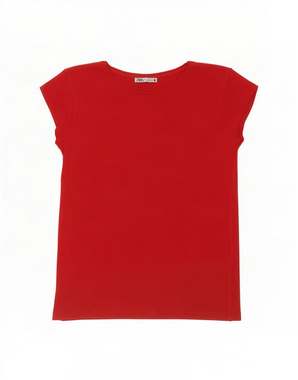 Zara Dame T-Shirt Top UK 8 Lille Rød Bomuld